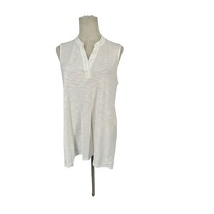 Chicos Sleeveless V Neck Slub Asymmetrical Hem Top White Sz 1 M Us 8 Lightweight